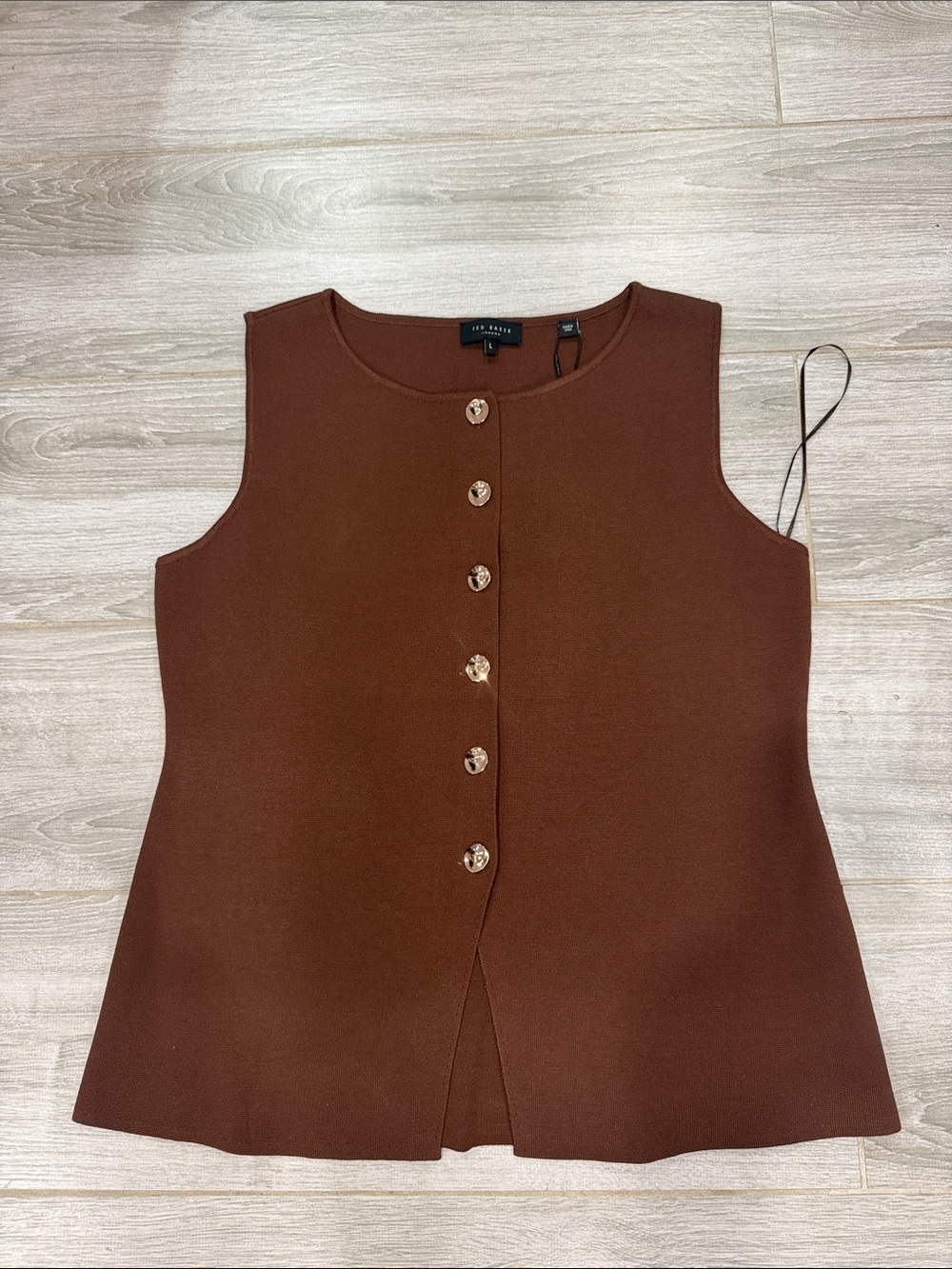 Ted Baker Chocolate Brown Button-Front Sleeveless Top size L